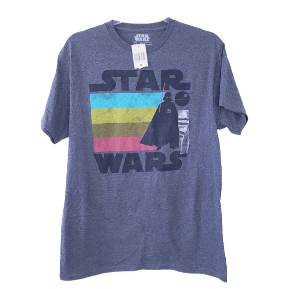 New Star Wars Tee Medium Men Short Sleeve Gray Darth Vadar Color Bar - Picture 1 of 4